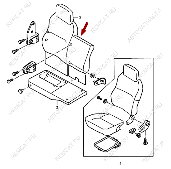 На схеме изображена спинка пассажирского сиденья JMC 1032, 690500030