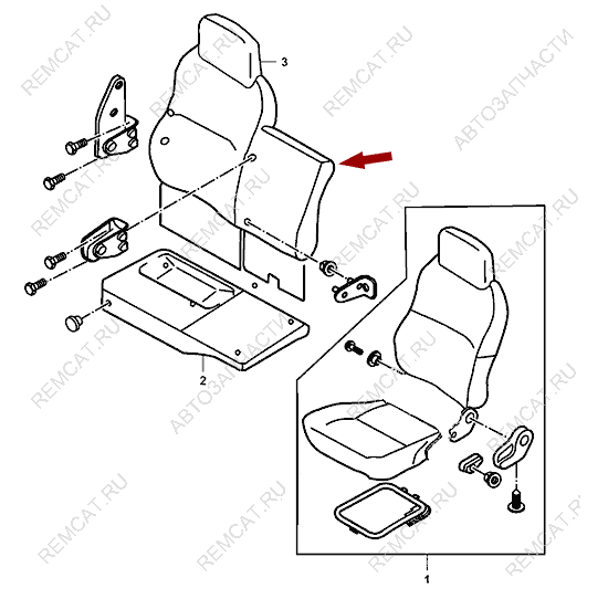 На схеме изображена спинка пассажирского сиденья JMC 1043, 690500030