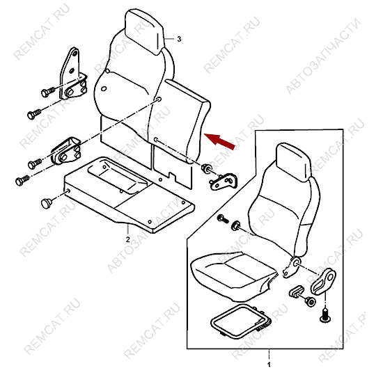 На схеме изображена спинка пассажирского сиденья JMC 1052, 690500030