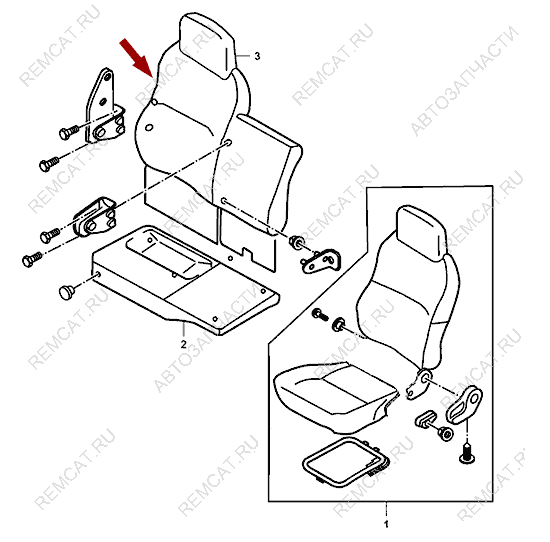 На схеме изображена спинка пассажирского сиденья JMC 1051, 690500030