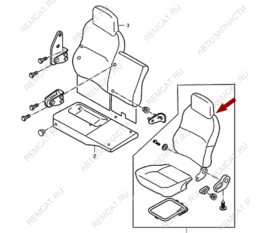 На схеме изображена спинка водительского сиденья JMC 1052, 680000031