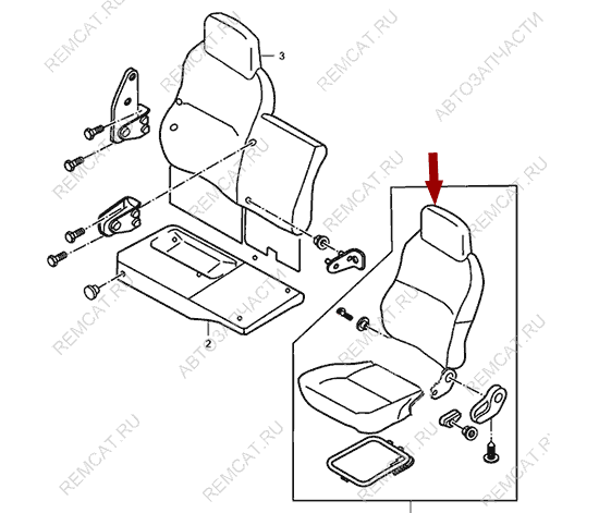 На схеме изображена спинка водительского сиденья JMC 1032, 680000031