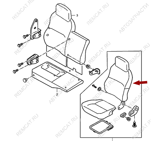 На схеме изображена спинка водительского сиденья JMC 1043, 680000031