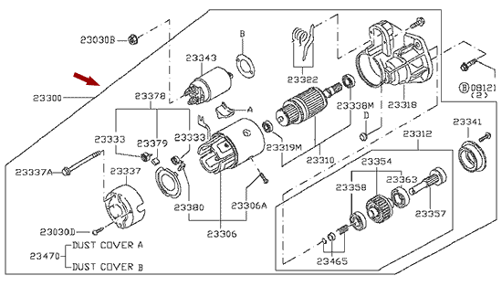 На схеме изображен cтaртер Ниccaн Кaбстaр (Nissаn Cаbstаr), 23300МА73А
