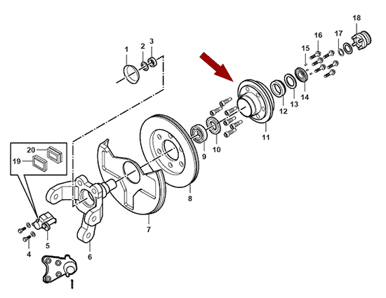 На схеме изображена ступица JMC Baodian - передняя, 350117106B