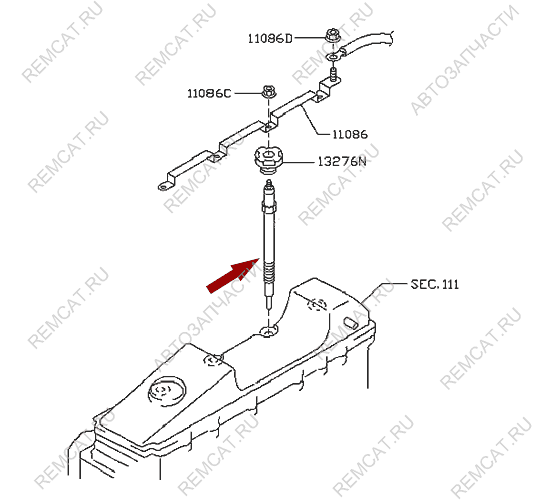 На схеме изображена свеча накала Ниссан Кабстар (Nissan Cabstar), Китай, 11065MA70A