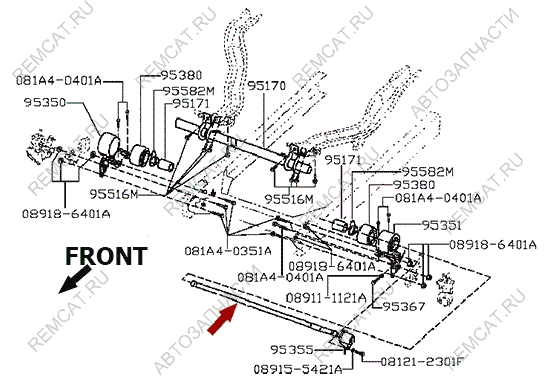 На схеме изображен торсион кабины Ниссан Кабстар (Nissan Cabstar), 95360MA000