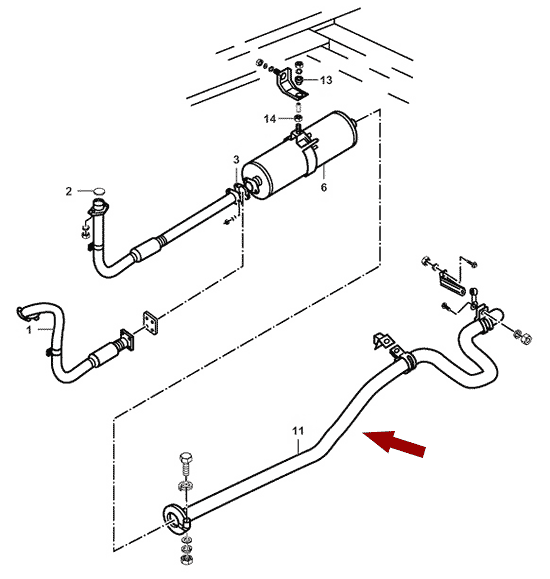 На схеме изображена труба выхлопная (задняя часть) JMC 1052, 120320015