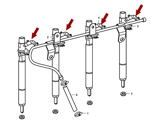 На схеме изображена трубка обратки на форсунку JMC 1051 Евро 3, 1112201TAR