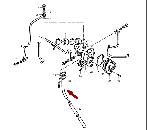 На схеме изображена трубка отвода масла турбокомпрессора (турбины) JMC 1032, 1118160SZ
