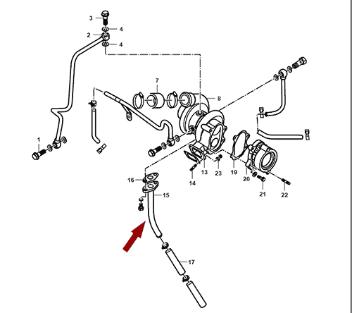 На схеме изображена трубка отвода масла турбокомпрессора (турбины) JMC 1051, 1118160SZ