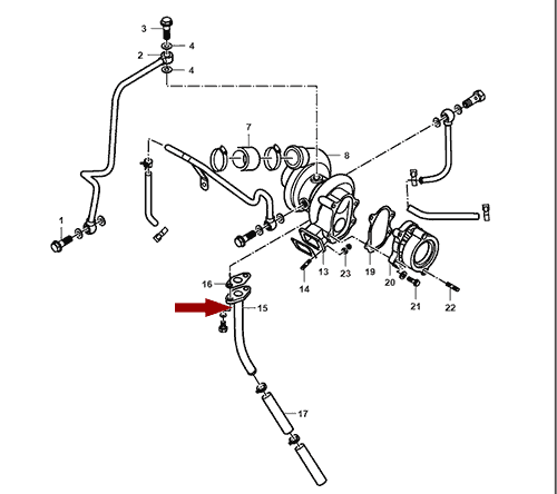На схеме изображена трубка отвода масла турбокомпрессора (турбины) JMC 1052, 1118160SZ