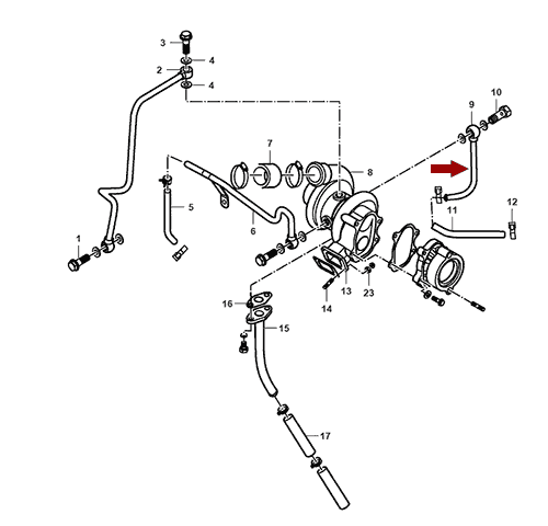 На схеме изображена трубка отвода воды турбокомпрессора (турбины) JMC 1052, 1118260ADB1