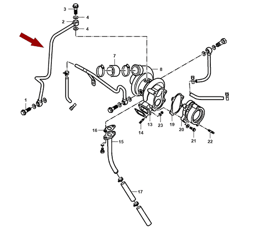 На схеме изображена трубка подвода масла турбокомпрессора (турбины) JMC Baodian