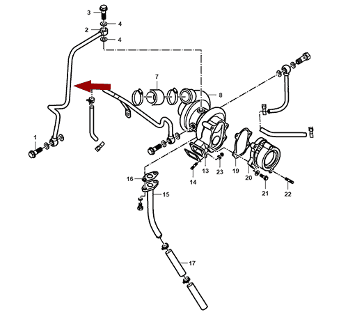 На схеме изображена трубка подвода масла турбокомпрессора (турбины) JMC 1032