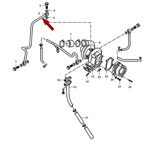 На схеме изображена трубка подвода масла турбокомпрессора (турбины) JMC 1043