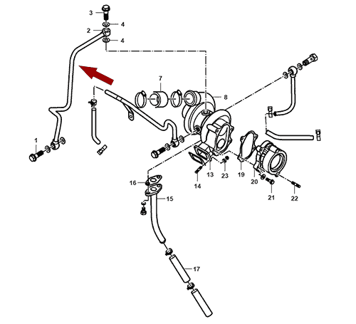На схеме изображена трубка подвода масла турбокомпрессора (турбины) JMC 1052