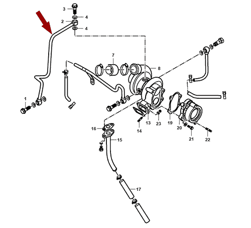 На схеме изображена трубка подвода масла турбокомпрессора (турбины) Landwind X6