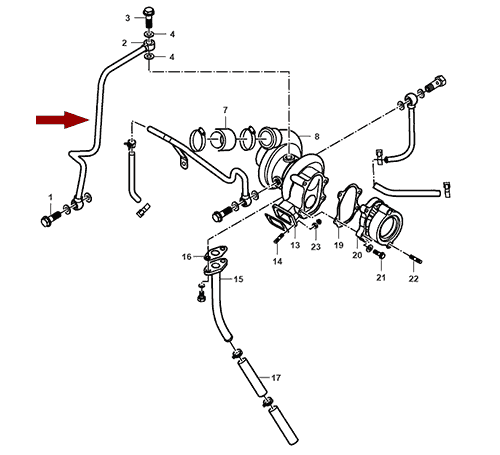 На схеме изображена трубка подвода масла турбокомпрессора (турбины) JMC 1051