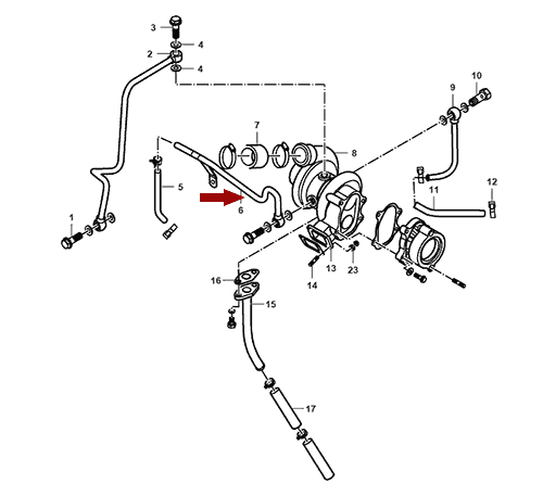 На схеме изображена трубка подвода воды турбокомпрессора (турбины) JMC 1043, 1118250ADB1