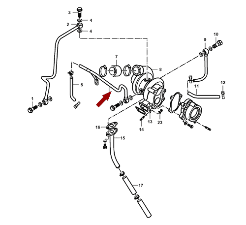 На схеме изображена трубка подвода воды турбокомпрессора (турбины) JMC 1052, 1118250ADB1