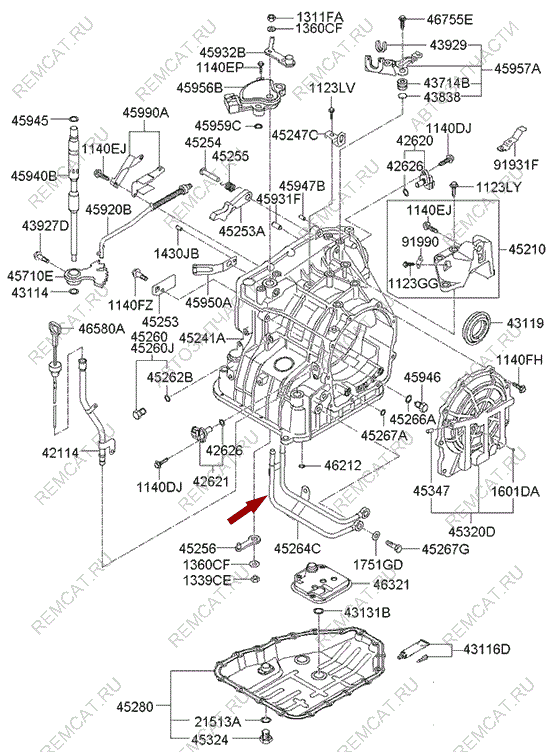 На схеме изображена трубка системы охлаждения АКПП Brilliance V5, 452642360