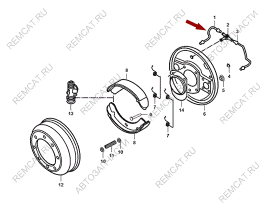 На схеме изображена трубка тормозная переднего тормозного цилиндра JMC 1032 (короткая) - правая, 3501210A
