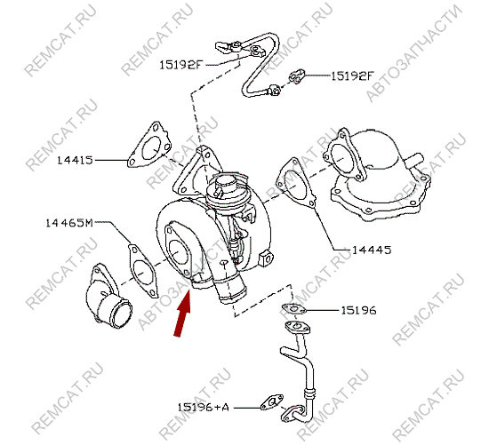 На схеме изображен турбокомпрессор (турбина) Ниссан Кабстар (Nissan Cabstar), Европа, 14411MD00B