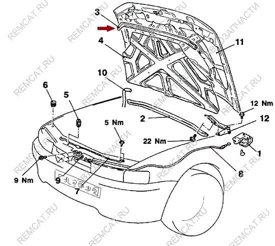 На схеме изображен уплотнитель капота Brilliance M2 - передний, 3050925