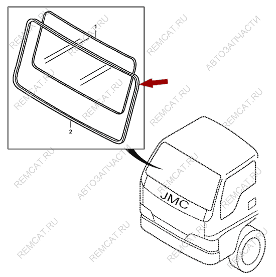 На схеме изображен уплотнитель лобового стекла JMC 1051, 520610230