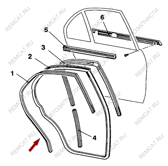 На схеме изображен уплотнитель проёма задней двери Brilliance M2 - левый, 3018200