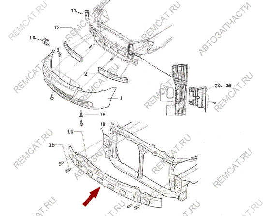 На схеме изображен усилитель переднего бампера Brilliance M2(Бриллианс М2), 3050827