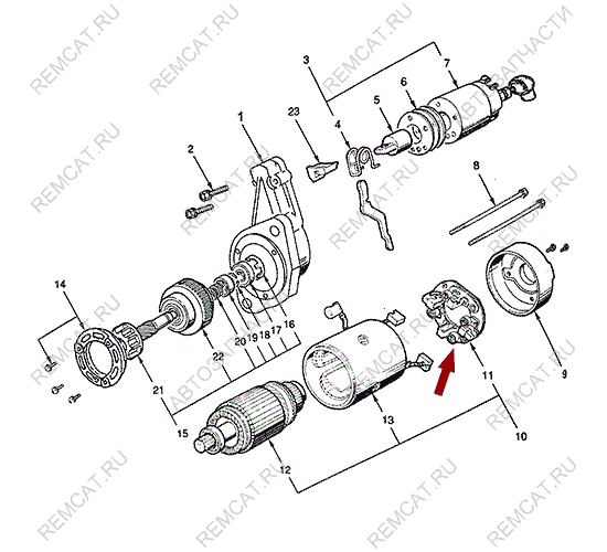 На схеме изображен узел щеточный стартера JMC 1052, 3708201KIT