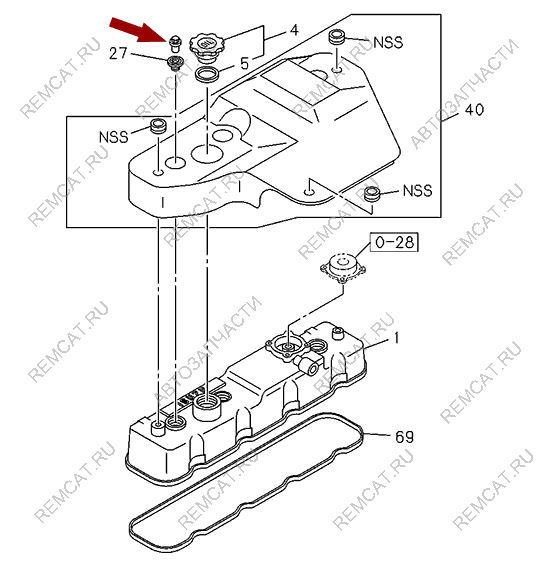 На схеме изображен винт - гайка клапанной крышки ISUZU NKR55, 8941581080