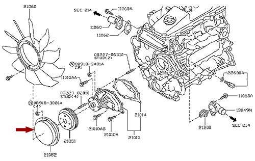 На схеме изображена вискомуфта вентилятора Ниссан Кабстар (Nissan Cabstar), 21082MA70D