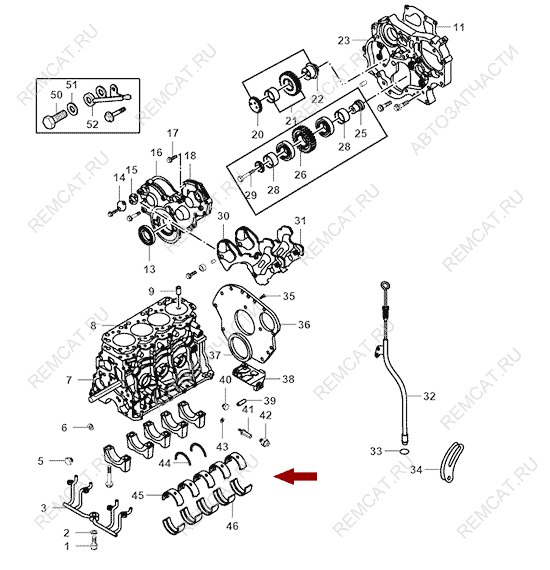 На схеме изображены вкладыши коренные Landwind X6 - (0.75), 1002015AD–075 (1002016AD–075)