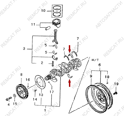 На схеме изображены вкладыши коренные Brilliance V5 - STD, MN195761 (MN195757)