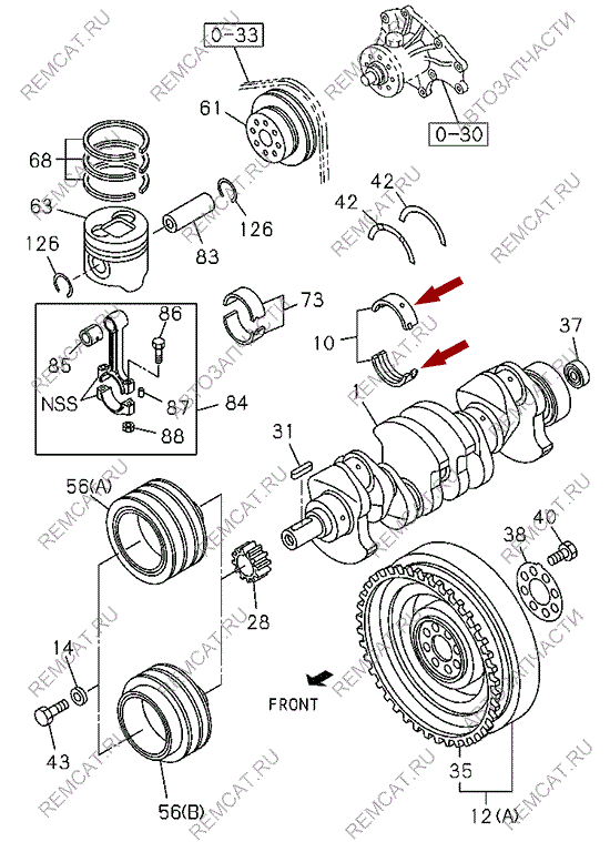 На схеме изображены вкладыши коренные ISUZU NKR55 – (0.25), 8973879640