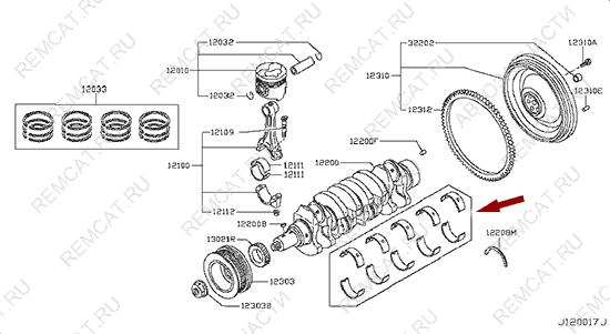 На схеме изображен вкладыши коренные Ниссан Кабстар (Nissan Cabstar) - STD, 12207MA70A