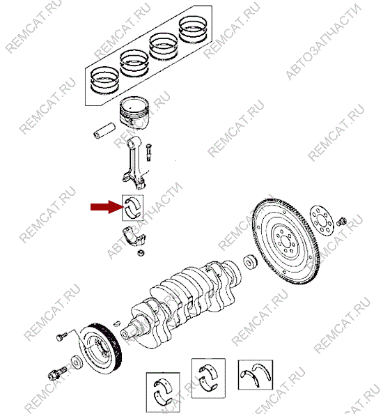 На схеме изображены вкладыши шатунные Brilliance M2 – (0.25), MD207927(0.25)