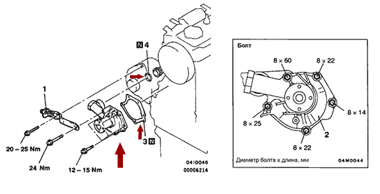 На схеме изображен водяной насос (помпа) системы охлаждения Brilliance M1, MD972050
