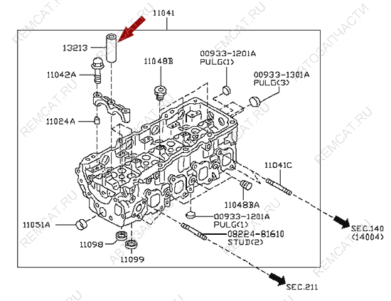 На схеме изображена втулка - направляющая клапана Ниссан Кабстар (Nissan Cabstar), 13213LC50A