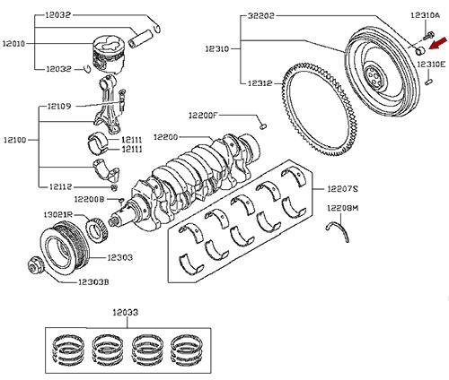 На схеме изображена втулка направляющая маховика Ниссан Кабстар (Nissan Cabstar), 32202B950A