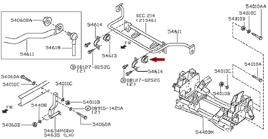 На схеме изображена втулка переднего стабилизатора Ниссан Кабстар (Nissan Cabstar), 546139X502