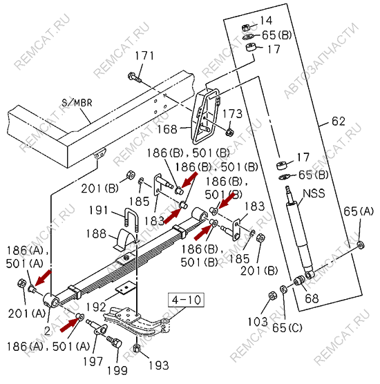 На схеме изображена втулка передней рессоры ISUZU (ИСУЗУ) NMR85, 8970815310