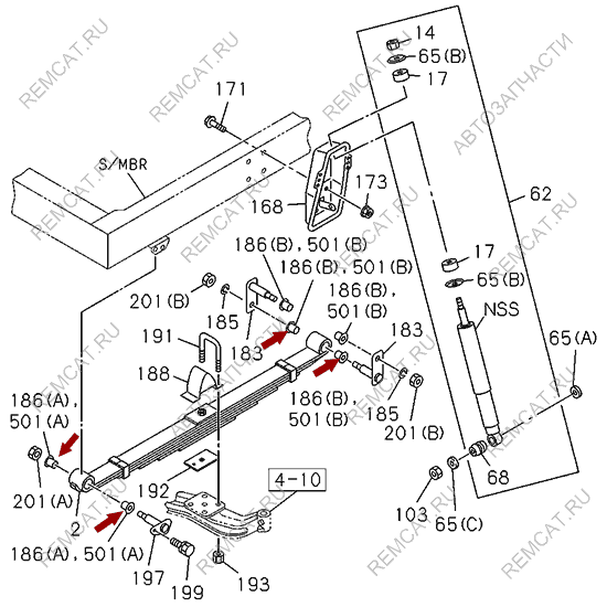 На схеме изображена втулка (вставка) передней рессоры ISUZU (ИСУЗУ) NMR85, 8980403270