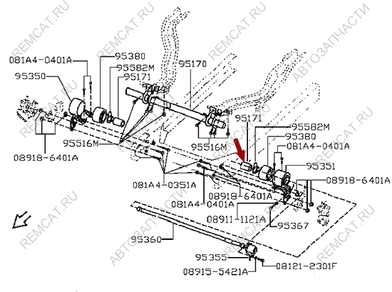 На схеме изображена втулка сайлентблока кабины Ниссан Кабстар (Nissan Cabstar), 95171MA000