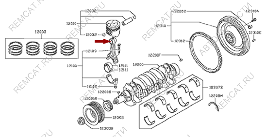 На схеме изображена втулка шатуна Ниссан Кабстар (Nissan Cabstar), к-т, 121002W20A