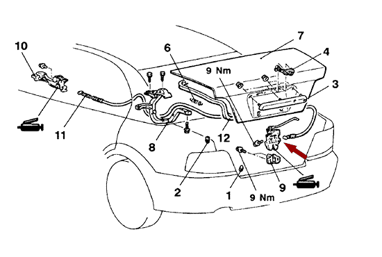 На схеме изображен замок крышки багажника Brilliance M2, 3002651