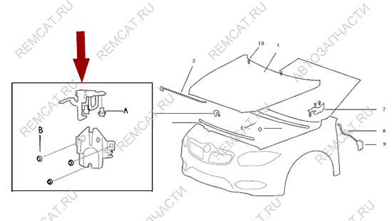 На схеме изображен замок закрывания капота Brilliance V5, 4559625